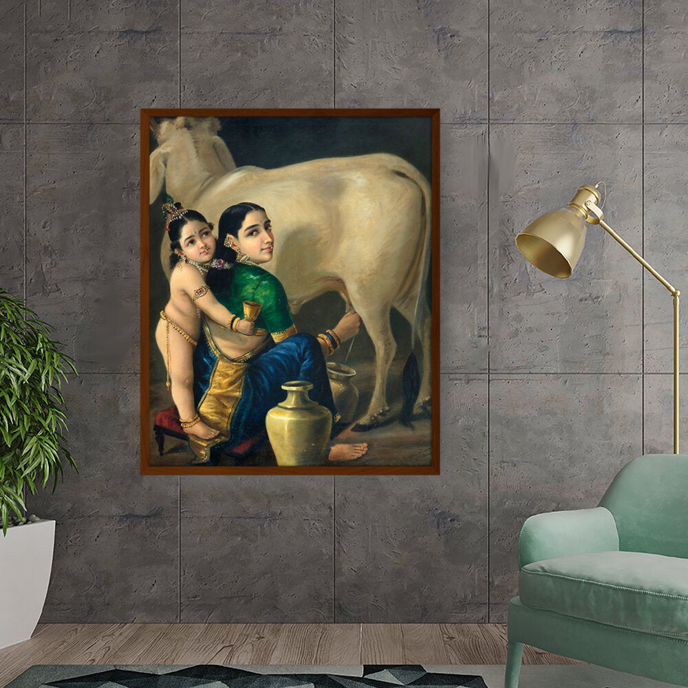 Yashoda And Krishna - Framed Canvas