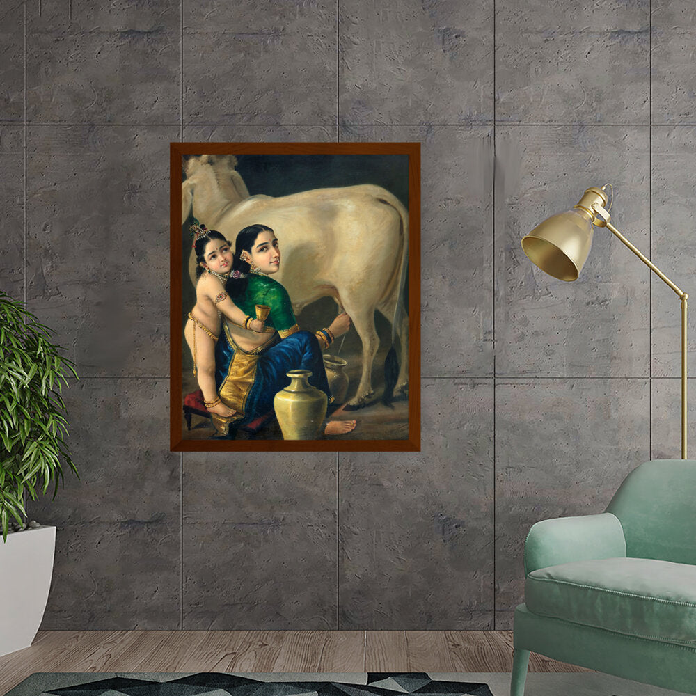 Yashoda And Krishna - Framed Canvas