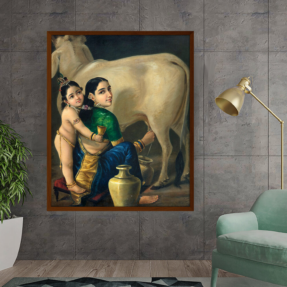 Yashoda And Krishna - Framed Canvas