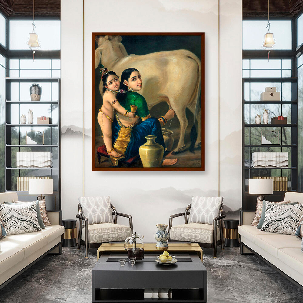 Yashoda And Krishna - Framed Canvas