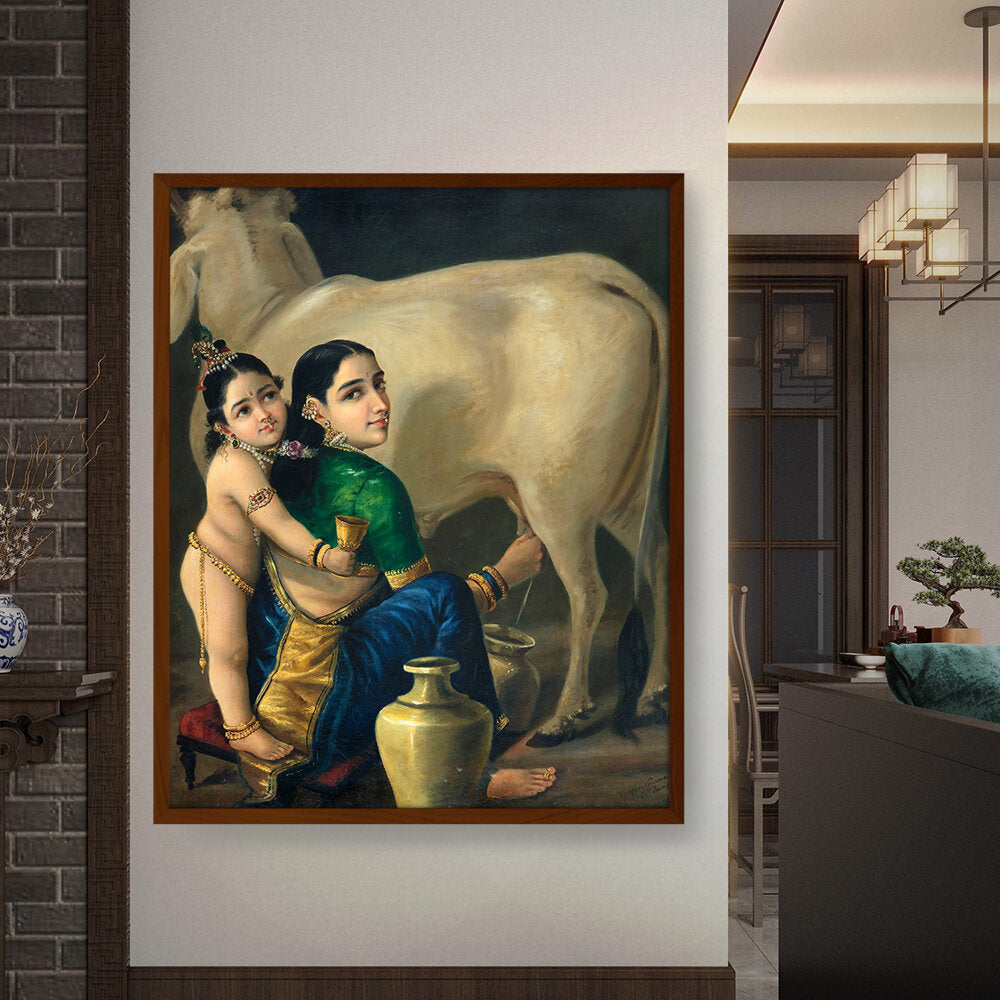 Yashoda And Krishna - Framed Canvas