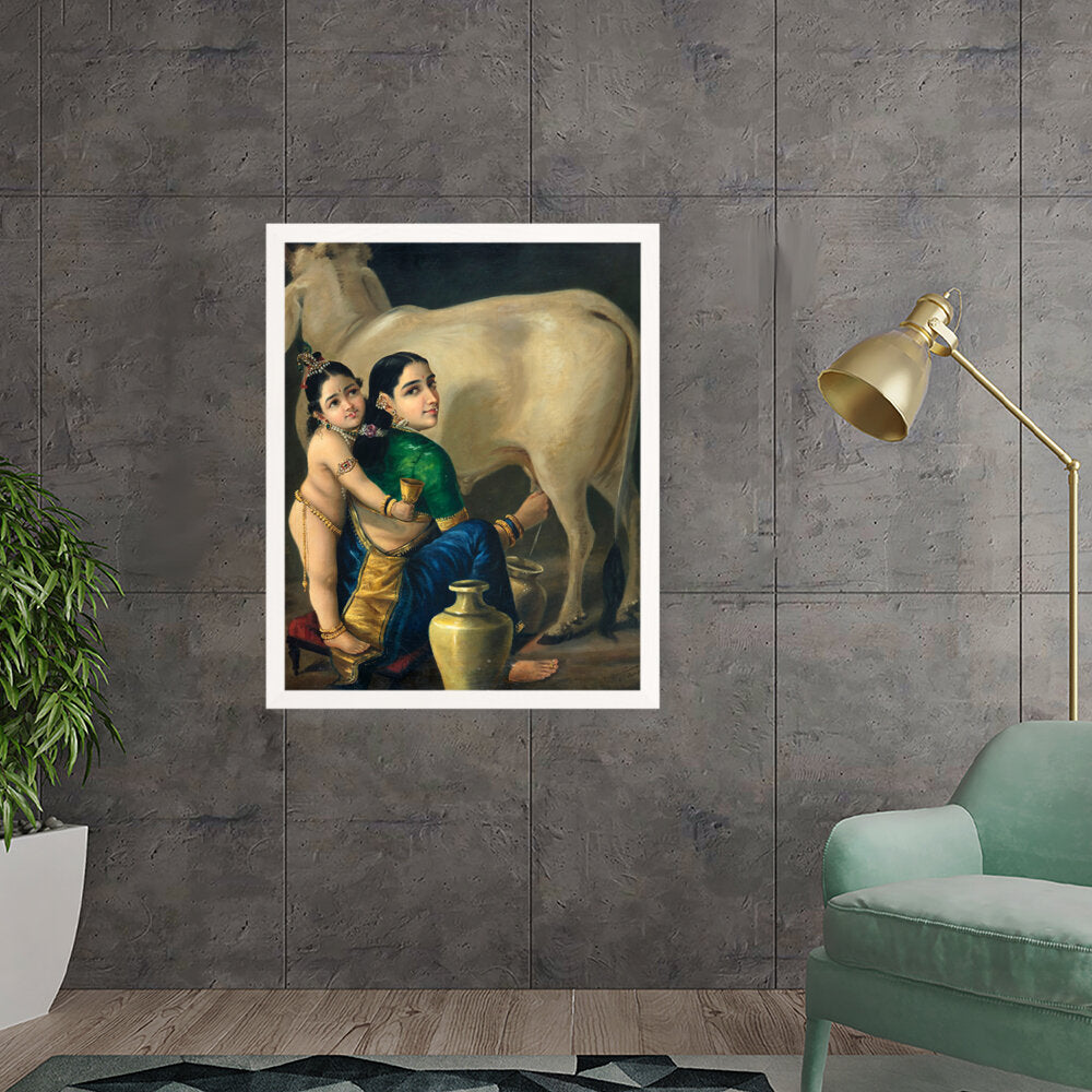 Yashoda And Krishna - Framed Canvas