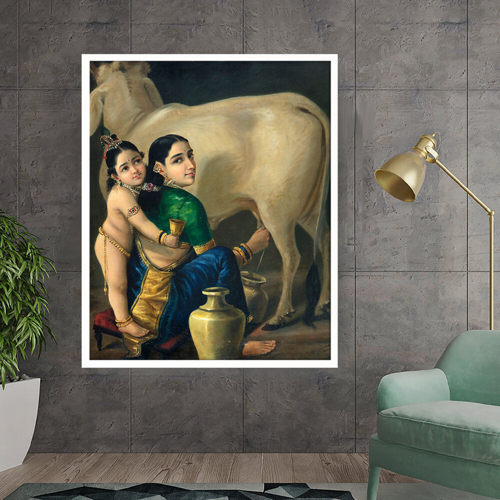 Yashoda And Krishna - Framed Canvas