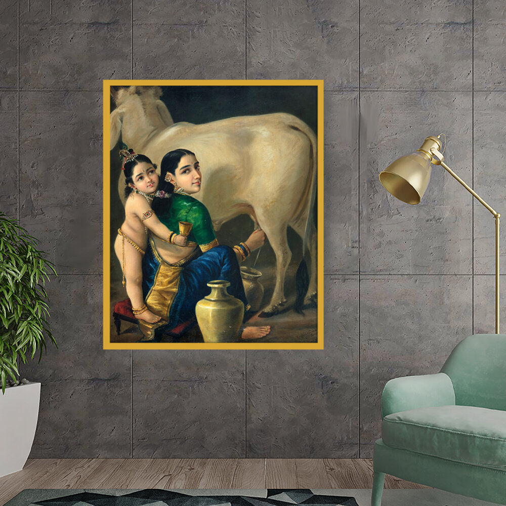 Yashoda And Krishna - Framed Canvas