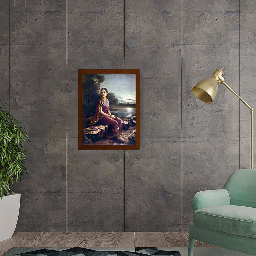 Radha By The Moonlight - Framed Canvas