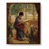 Madame Monet Embroidering - Framed Canvas