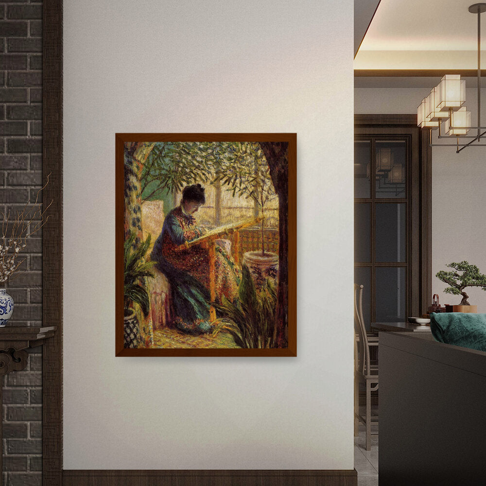 Madame Monet Embroidering - Framed Canvas