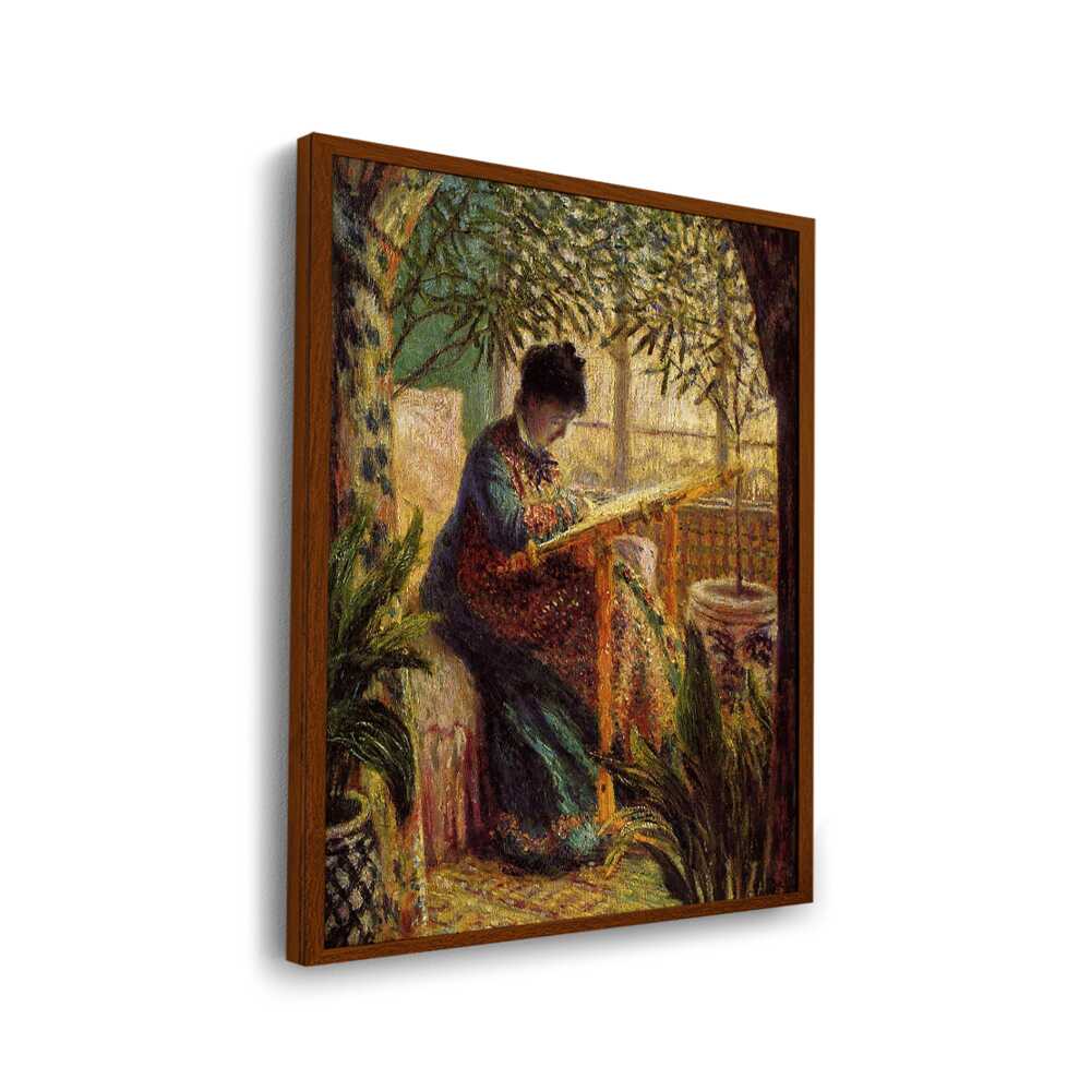 Madame Monet Embroidering - Framed Canvas