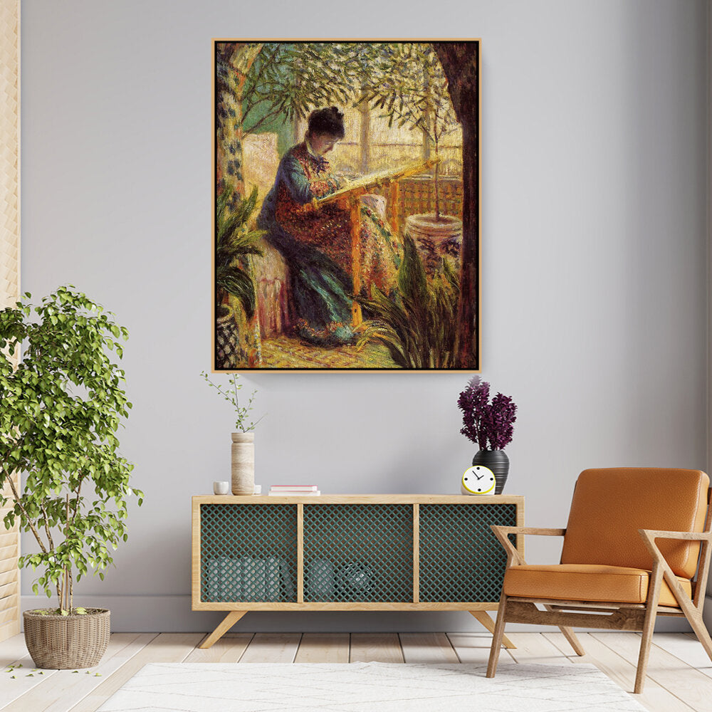 Madame Monet Embroidering - FLOATING FRAME