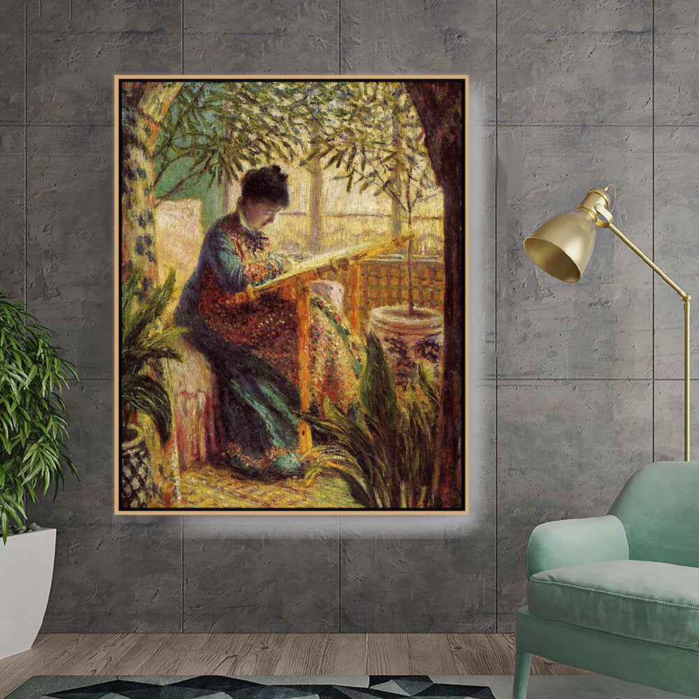 Madame Monet Embroidering - FLOATING FRAME