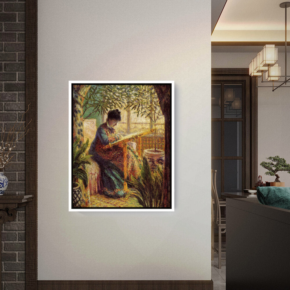 Madame Monet Embroidering - FLOATING FRAME