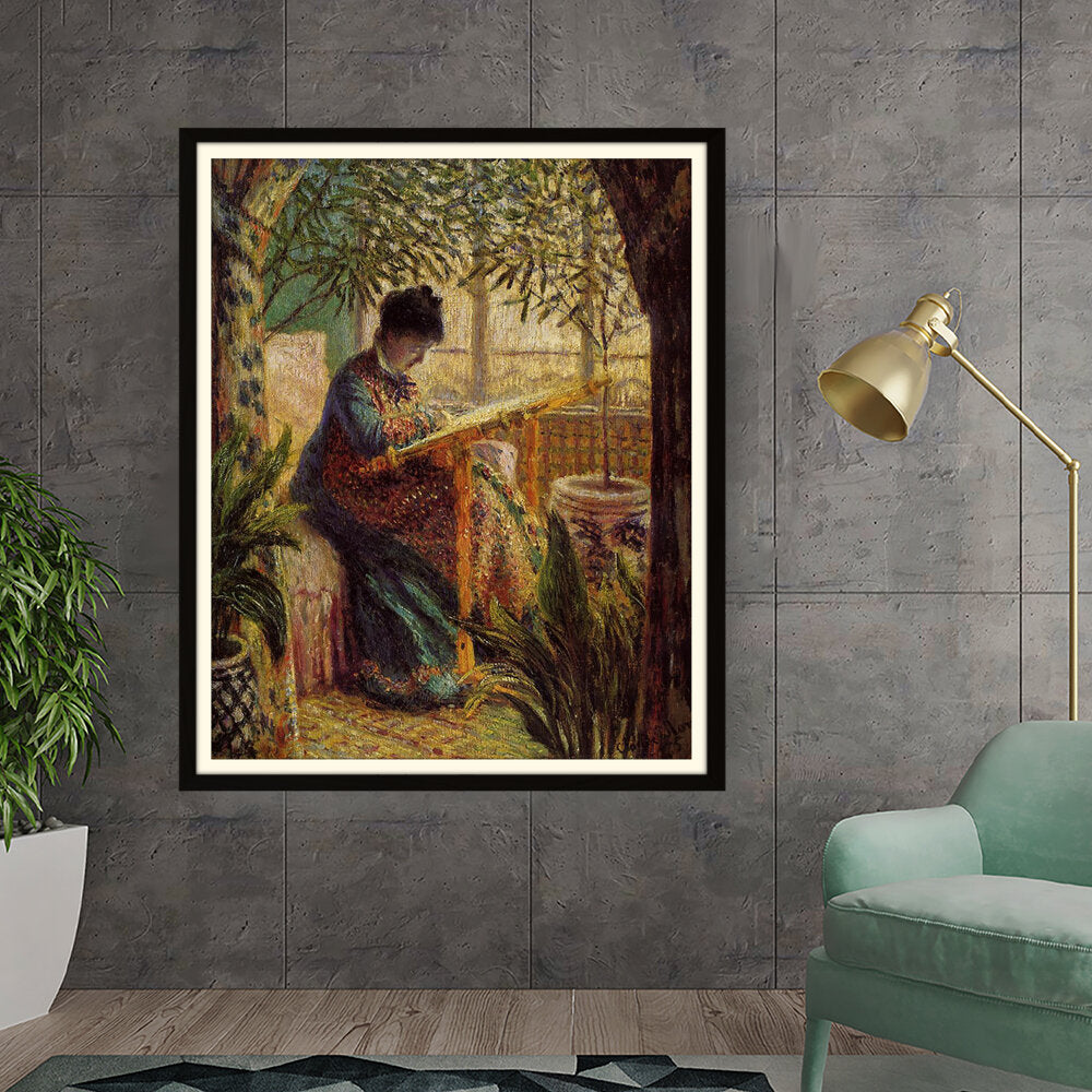 Madame Monet Embroidering - WALL MOUNT FRAME