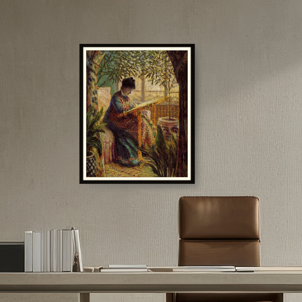 Madame Monet Embroidering - WALL MOUNT FRAME