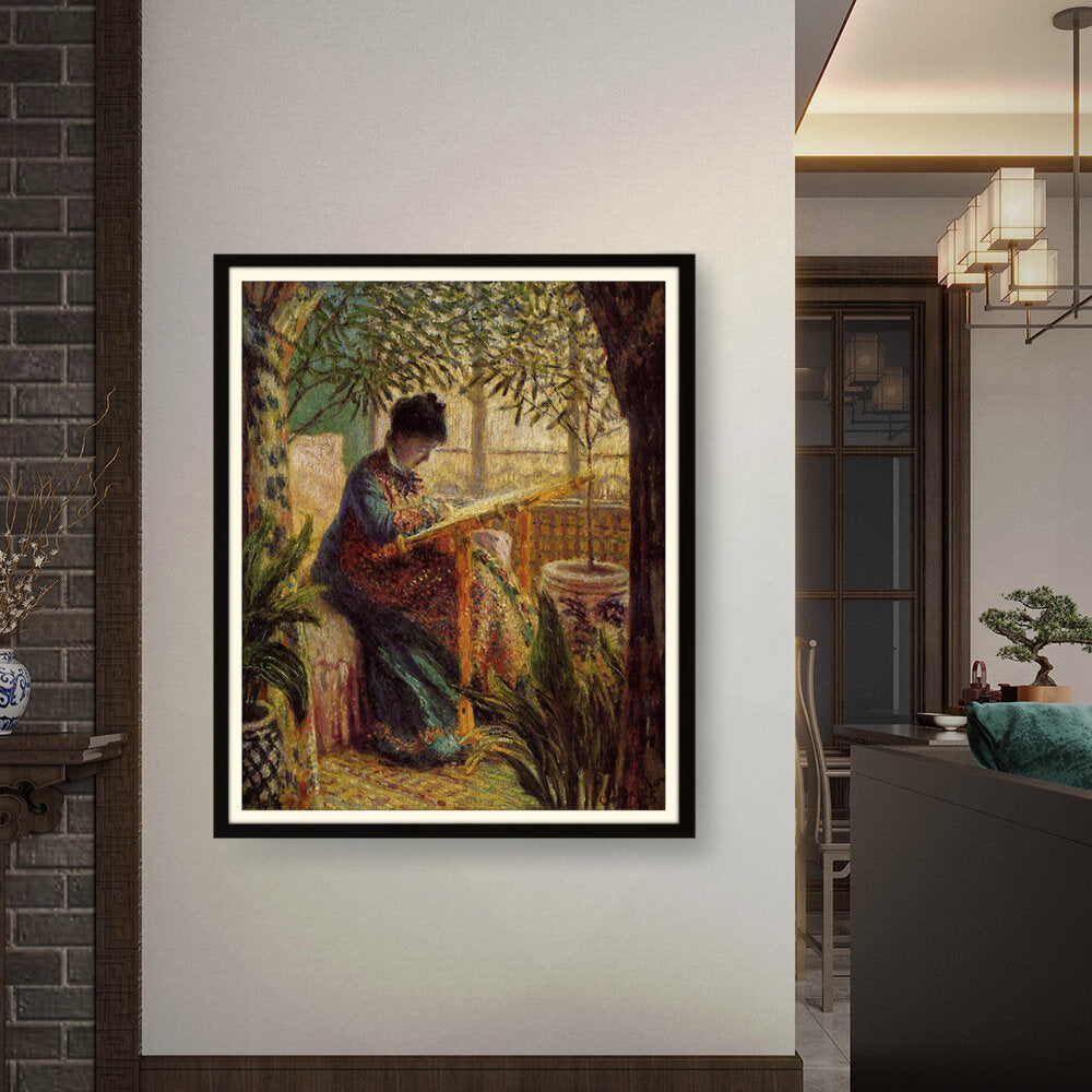 Madame Monet Embroidering - WALL MOUNT FRAME