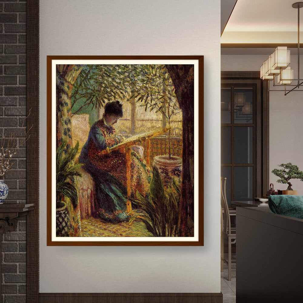 Madame Monet Embroidering - WALL MOUNT FRAME