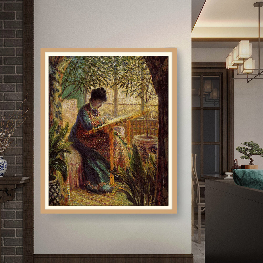 Madame Monet Embroidering - WALL MOUNT FRAME