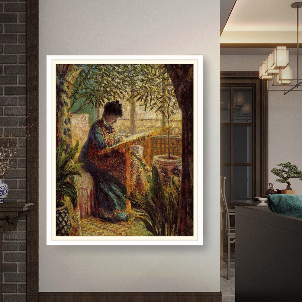 Madame Monet Embroidering - WALL MOUNT FRAME