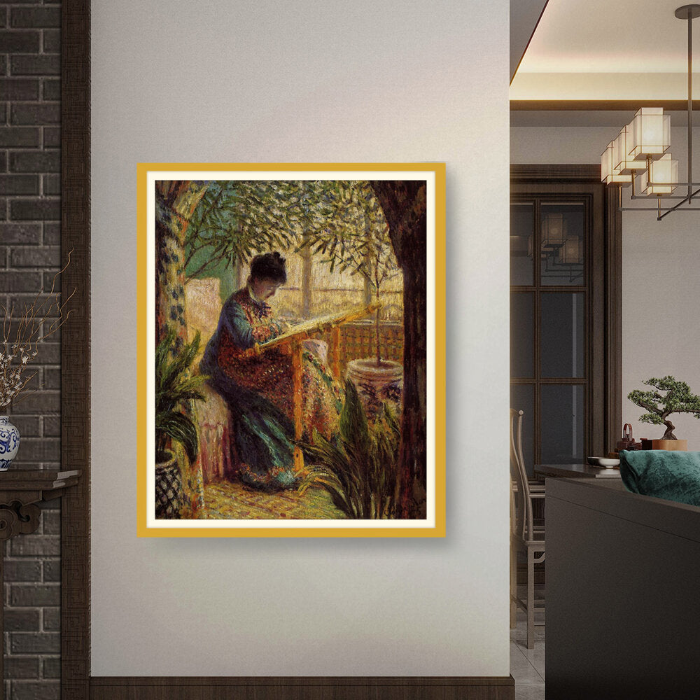 Madame Monet Embroidering - WALL MOUNT FRAME