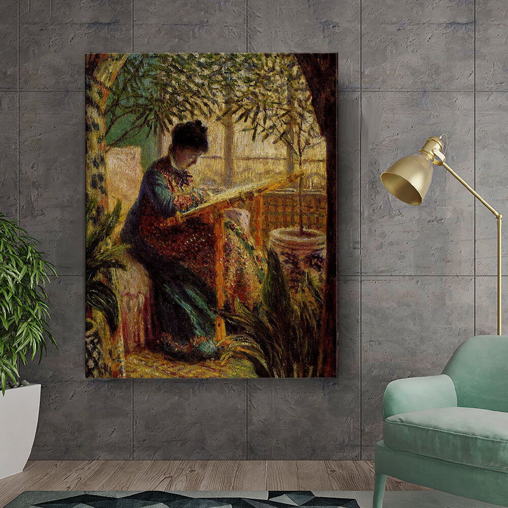 Madame Monet Embroidering - Wall Canvas