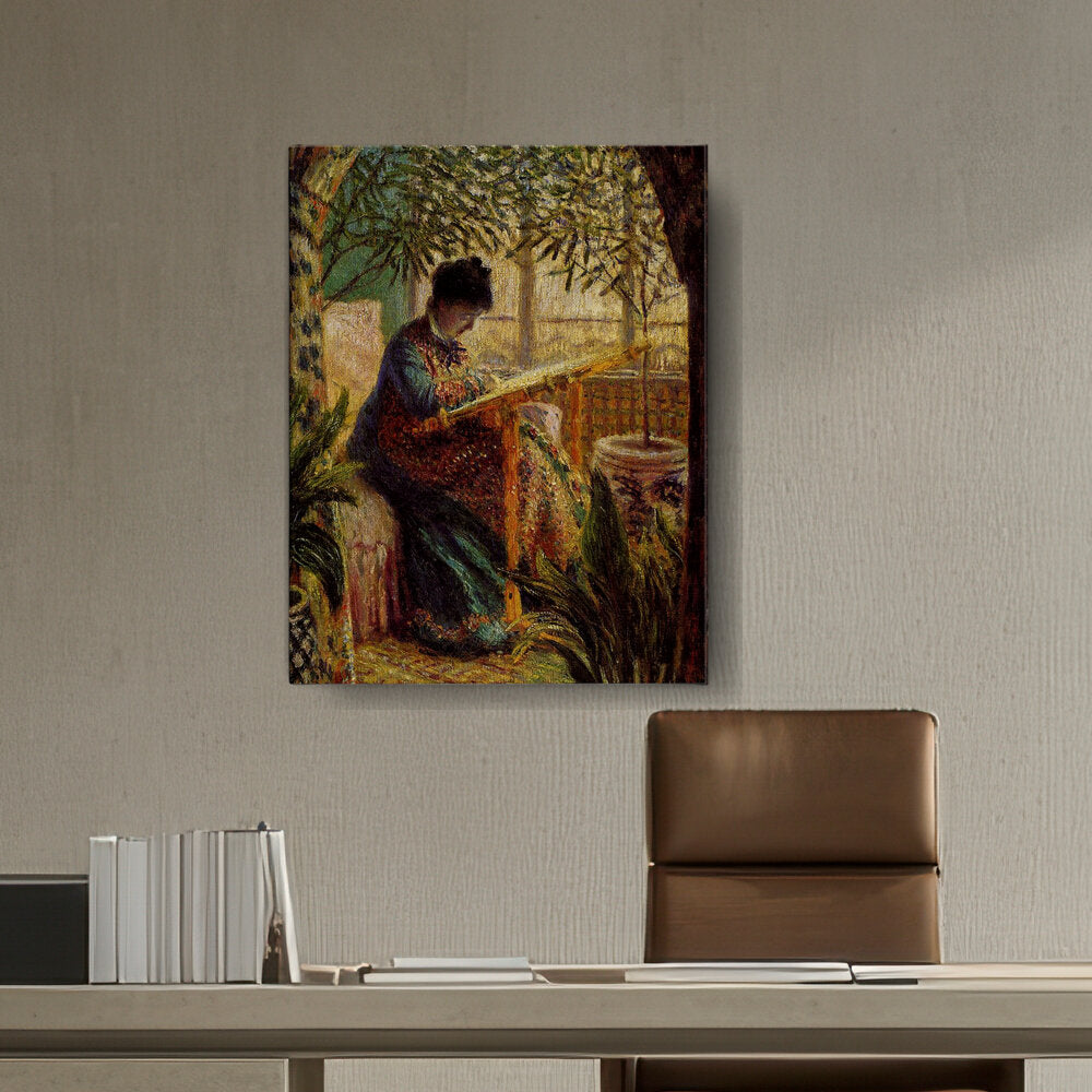 Madame Monet Embroidering - Wall Canvas