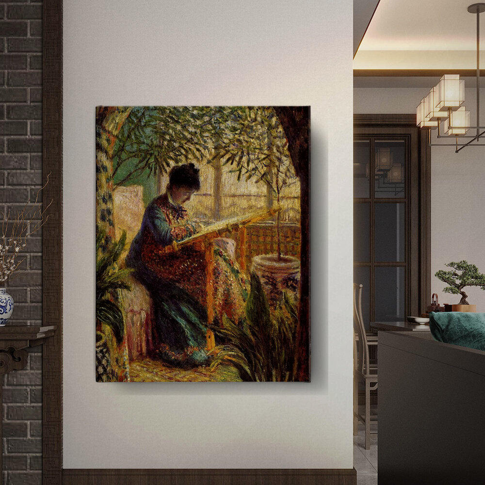 Madame Monet Embroidering - Wall Canvas