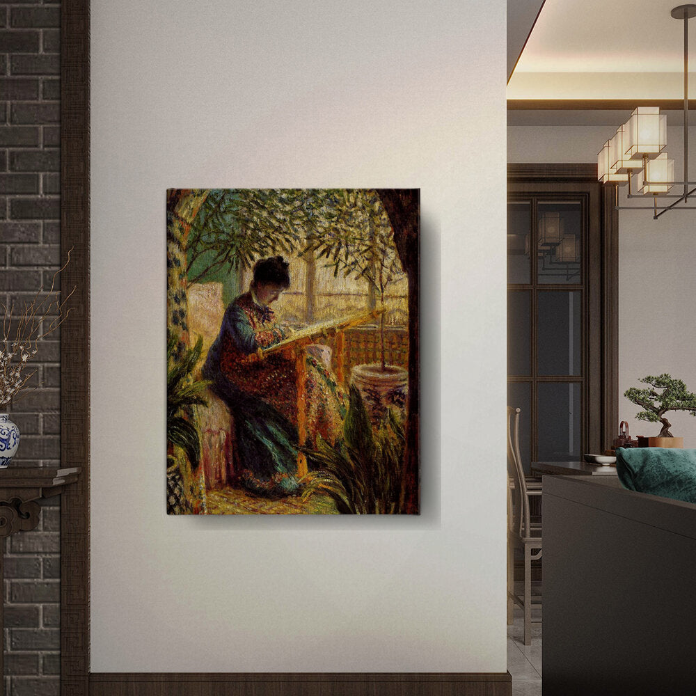 Madame Monet Embroidering - Wall Canvas