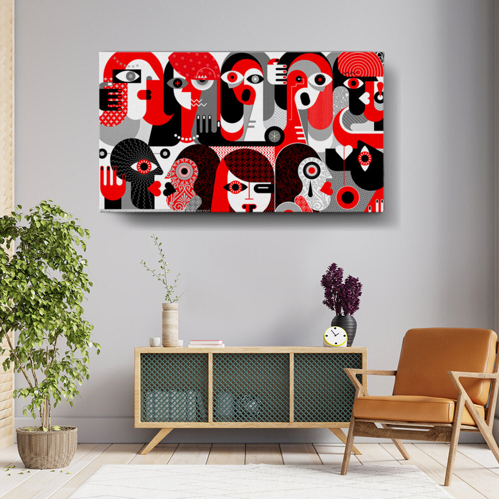 Faces In Red And Gray