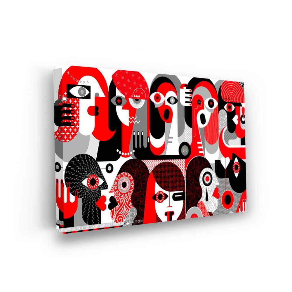 Picasoul - Picasoul Curated - Faces In Red And Gray - Wall Decor