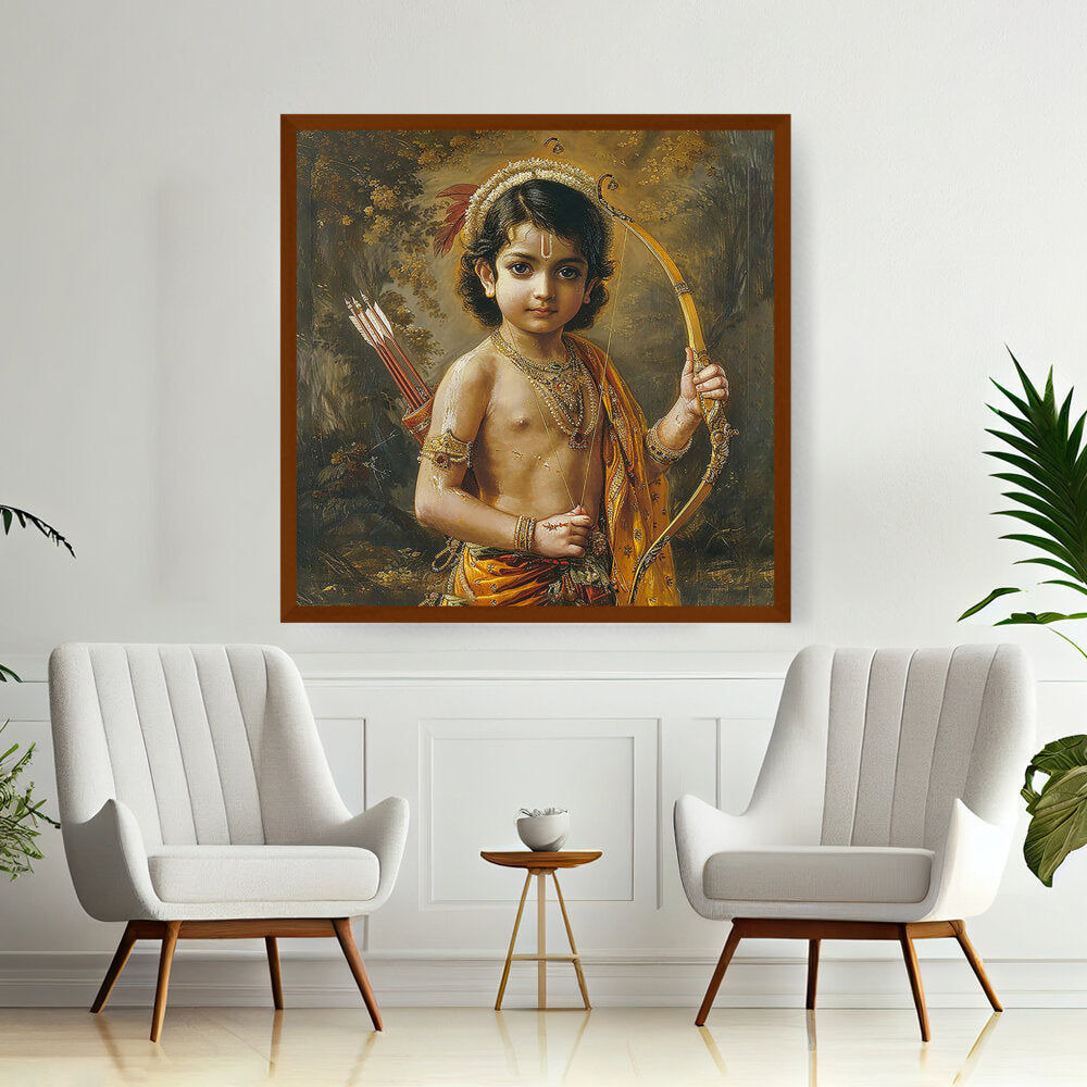 Child With A Bow And Arrow - Framed Canvas