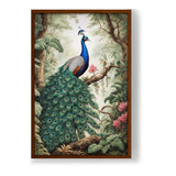 Peacock Painting - Framed Canvas