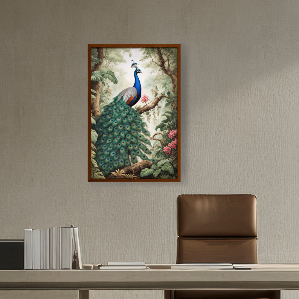 Peacock Painting - Framed Canvas