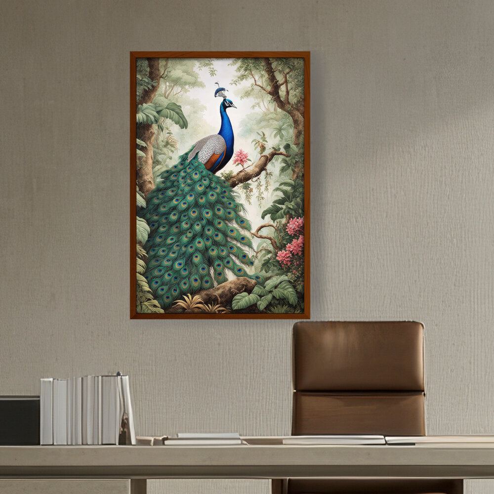 Peacock Painting - Framed Canvas