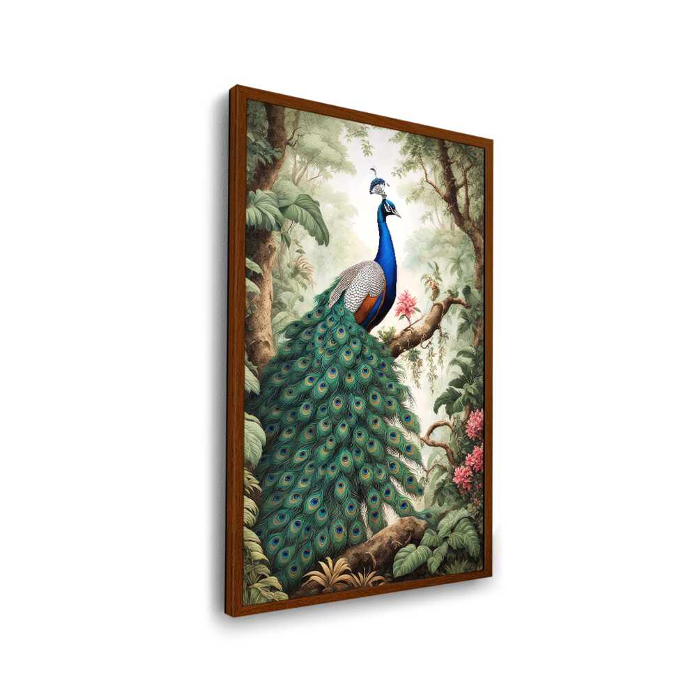 Peacock Painting - Framed Canvas