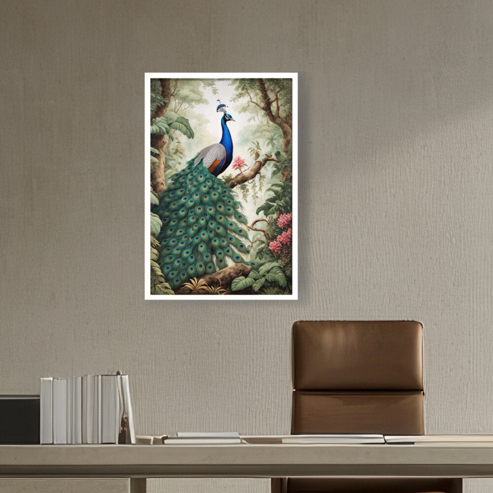 Peacock Painting - Framed Canvas