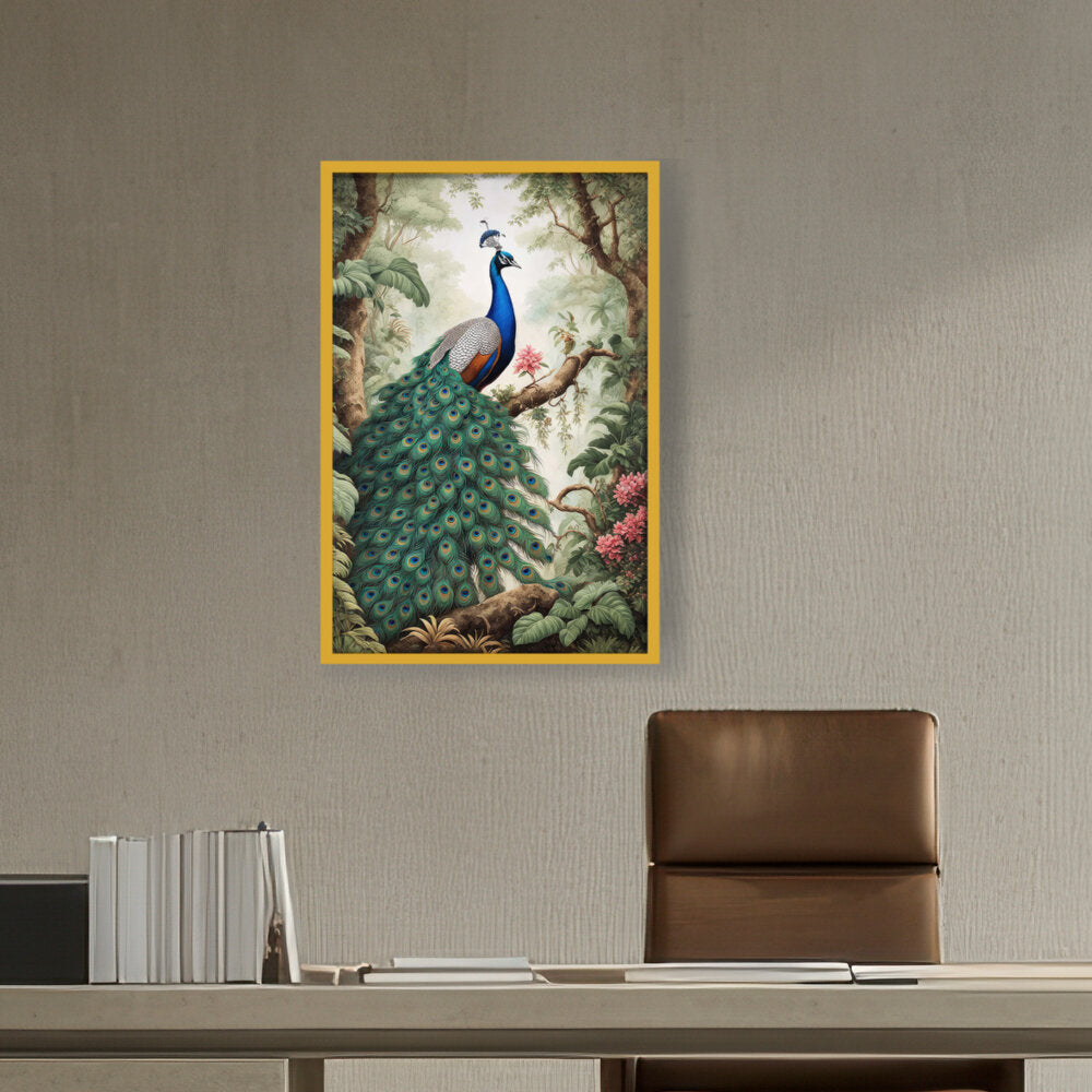 Peacock Painting - Framed Canvas