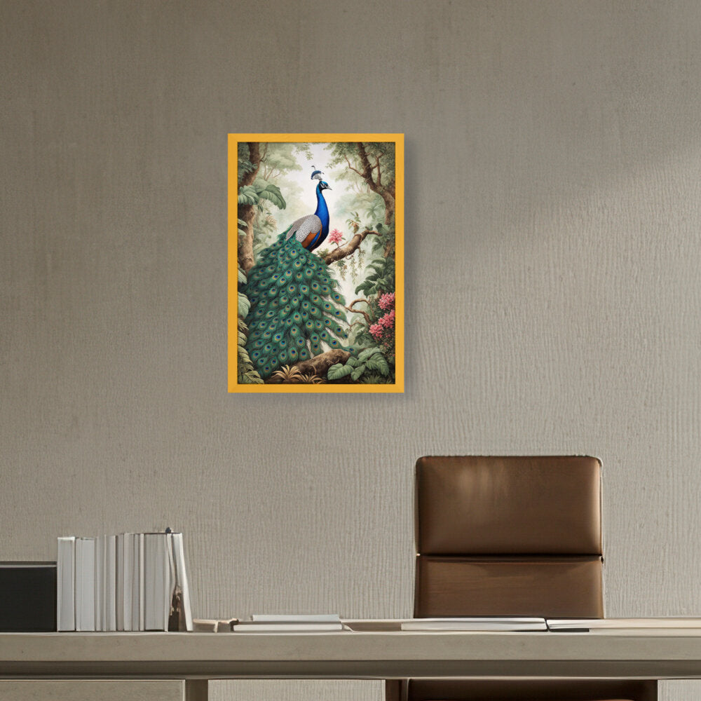 Peacock Painting - Framed Canvas