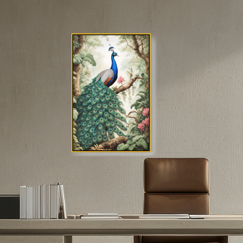 Peacock Painting - FLOATING FRAME