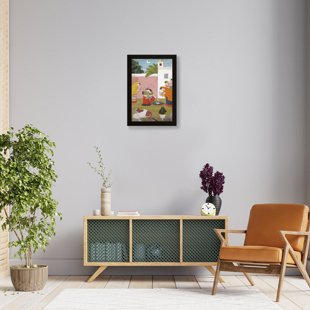 Krishna Reaching For The Moon - Framed Canvas