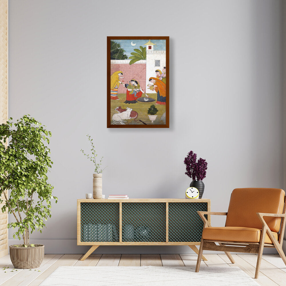 Krishna Reaching For The Moon - Framed Canvas