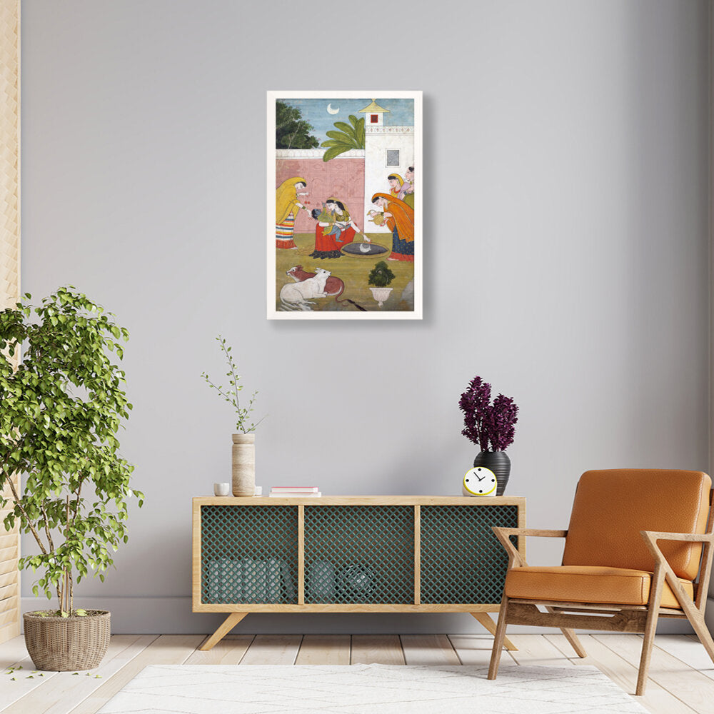 Krishna Reaching For The Moon - Framed Canvas