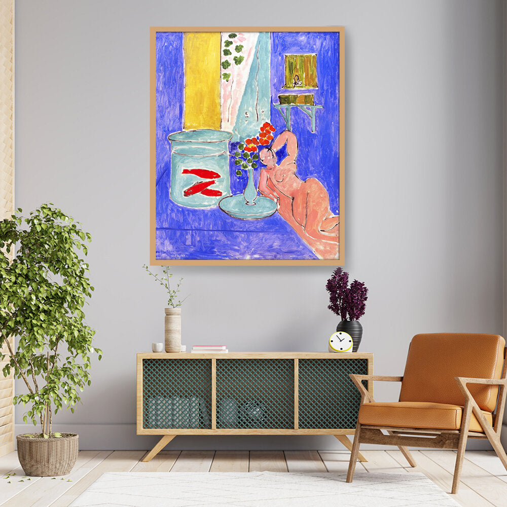 Goldfish And Sculpture - Framed Canvas