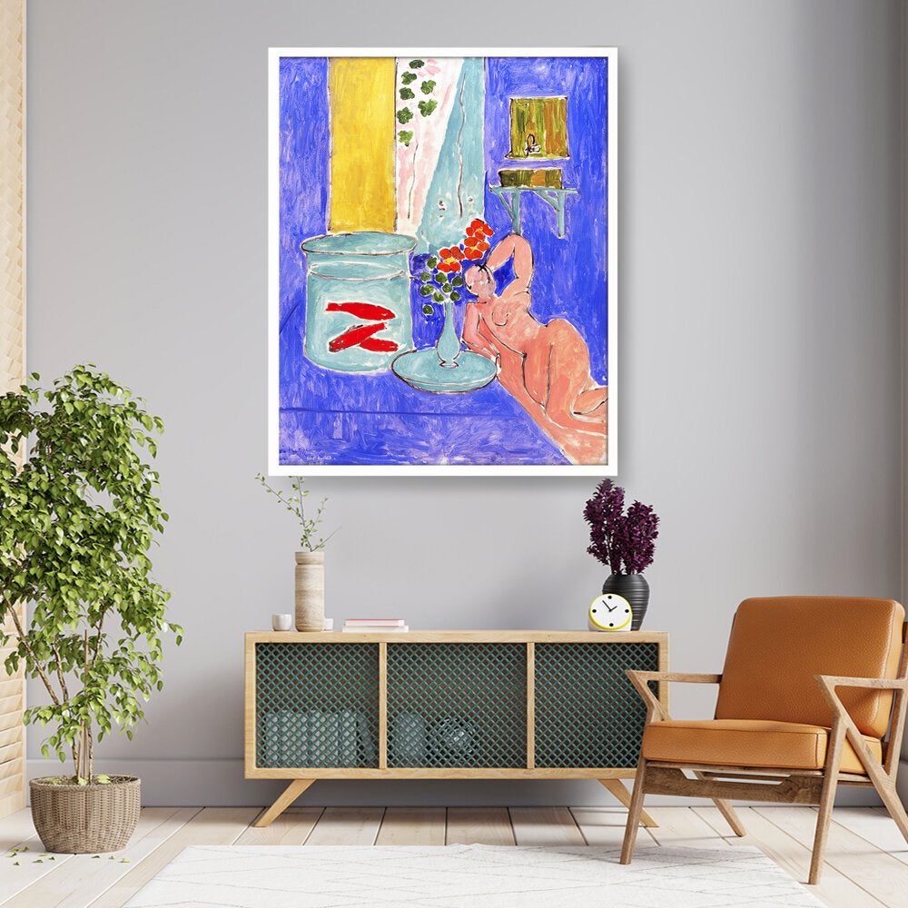 Goldfish And Sculpture - Framed Canvas
