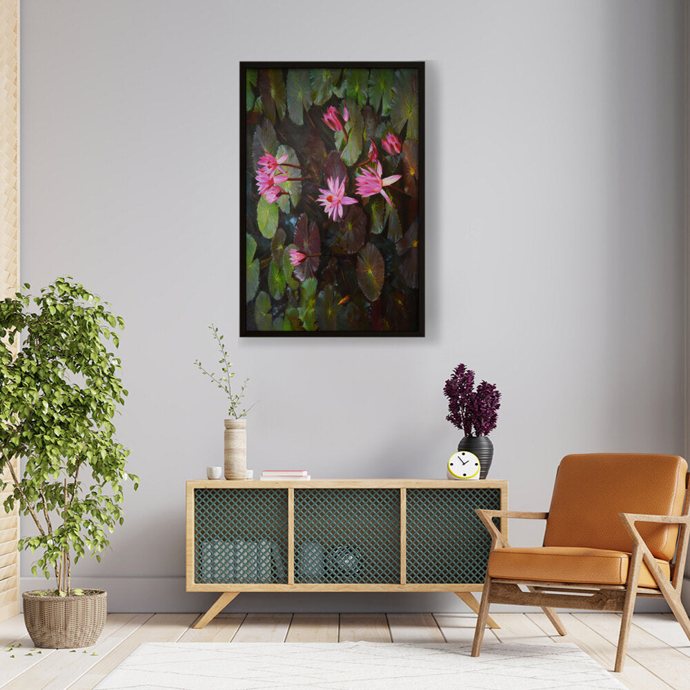 Pink Lotus, Pink Watter Lily - Framed Canvas