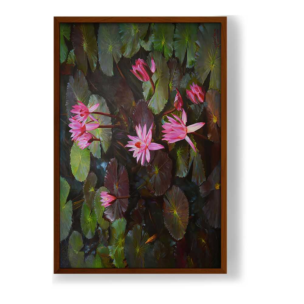 Pink Lotus, Pink Watter Lily - Framed Canvas