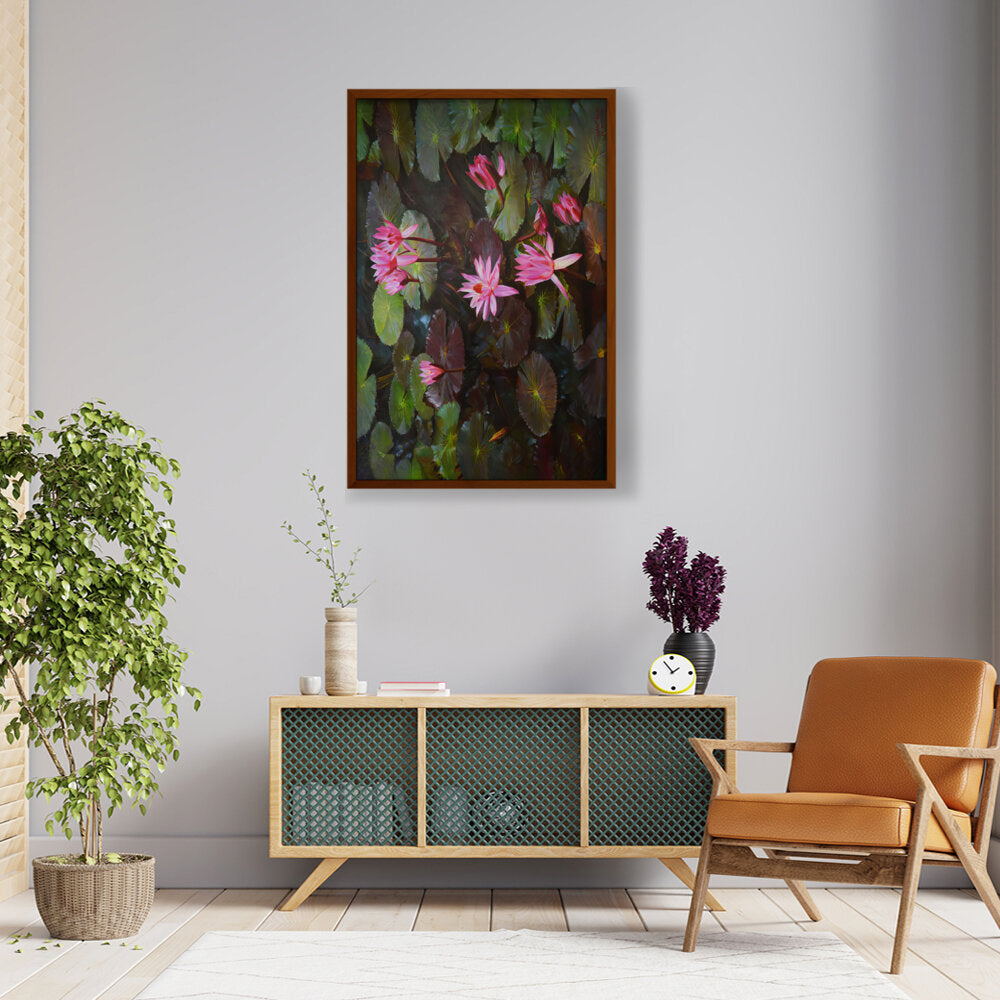 Pink Lotus, Pink Watter Lily - Framed Canvas