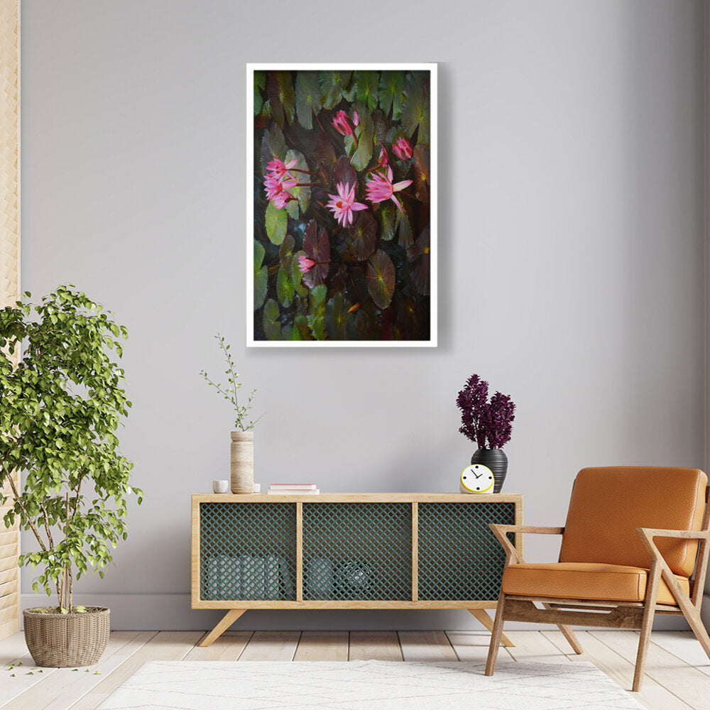 Pink Lotus, Pink Watter Lily - Framed Canvas