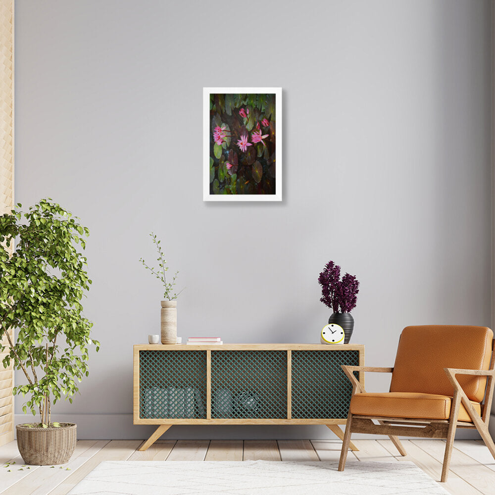 Pink Lotus, Pink Watter Lily - Framed Canvas