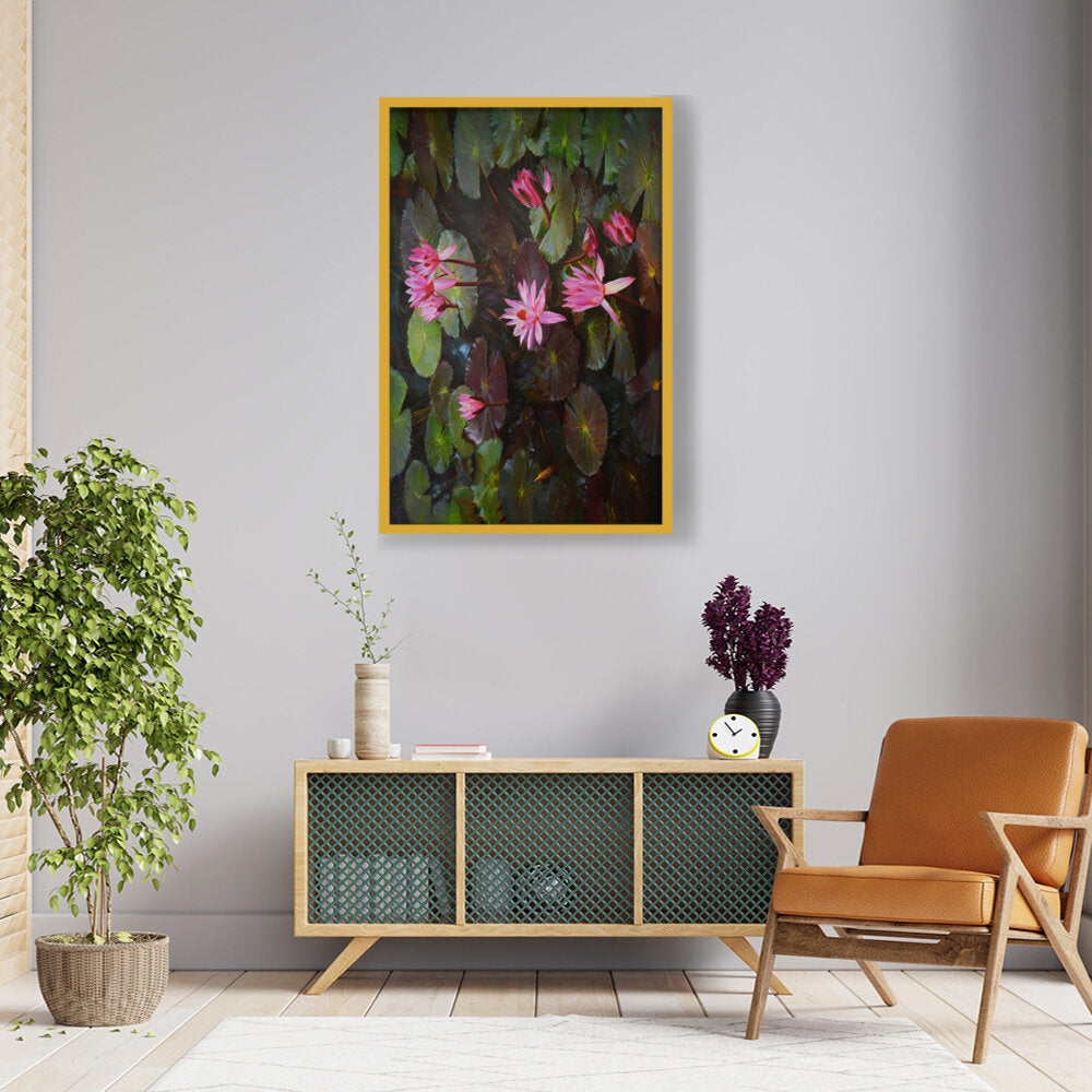 Pink Lotus, Pink Watter Lily - Framed Canvas