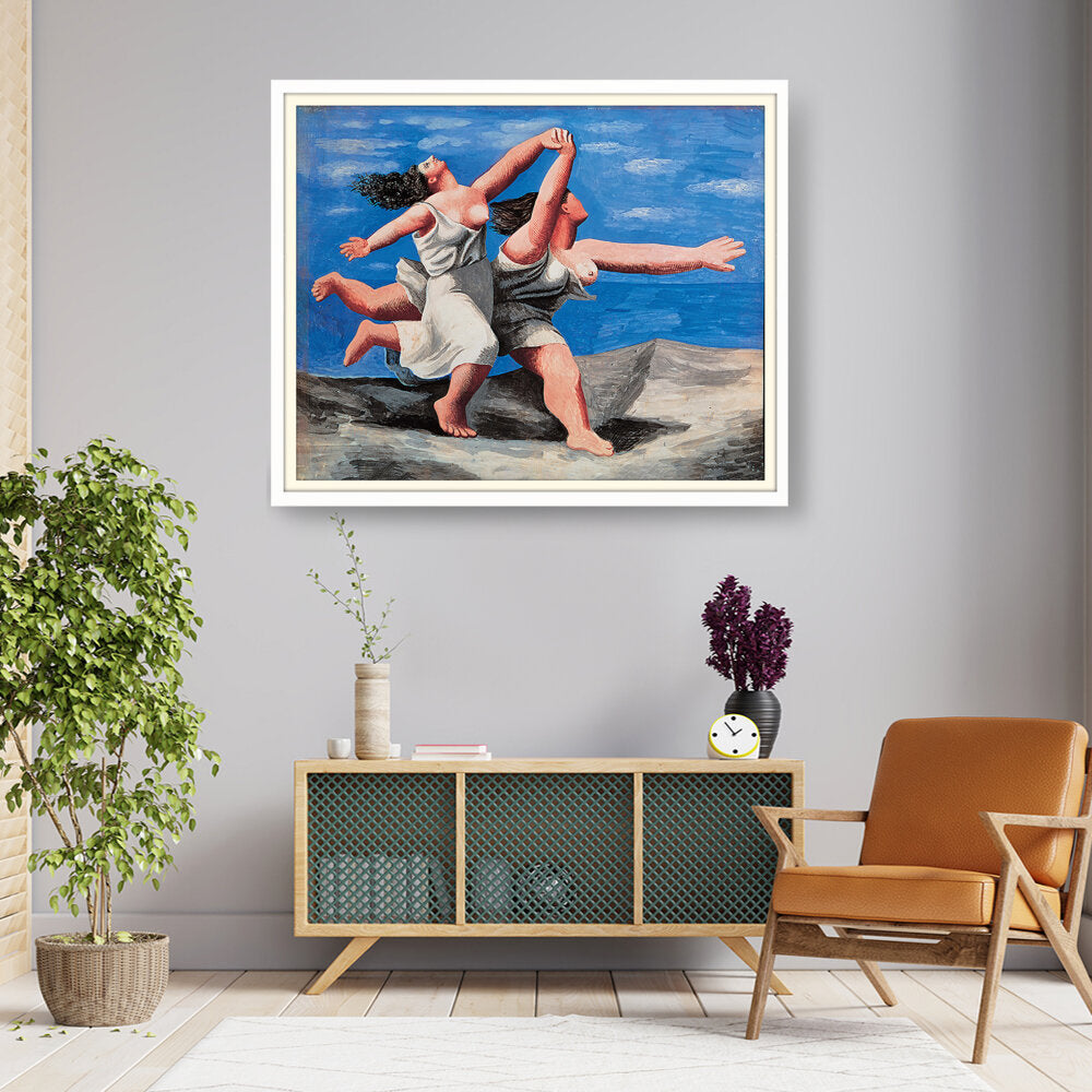 Two Women Running On The Beach - WALL MOUNT FRAME