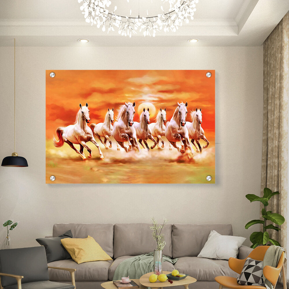 Seven Lucky Running Horses - Acrylic Wall Photo